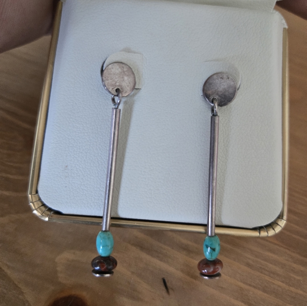 Elegant Sterling  Silver and Turquoise Drop Earrings